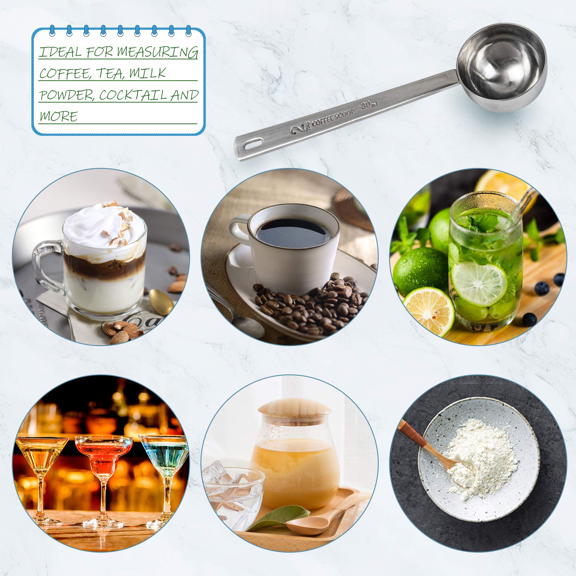 Framendino, 2 Pack Coffee Scoops Stainless Steel Measuring Spoon 2 Tablespoon With Long Handle For Tea Sugar Powder